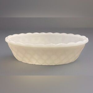 Vintage E O Brody White Milk Glass Oval Planter Bowl Quilt Pattern MJ-50